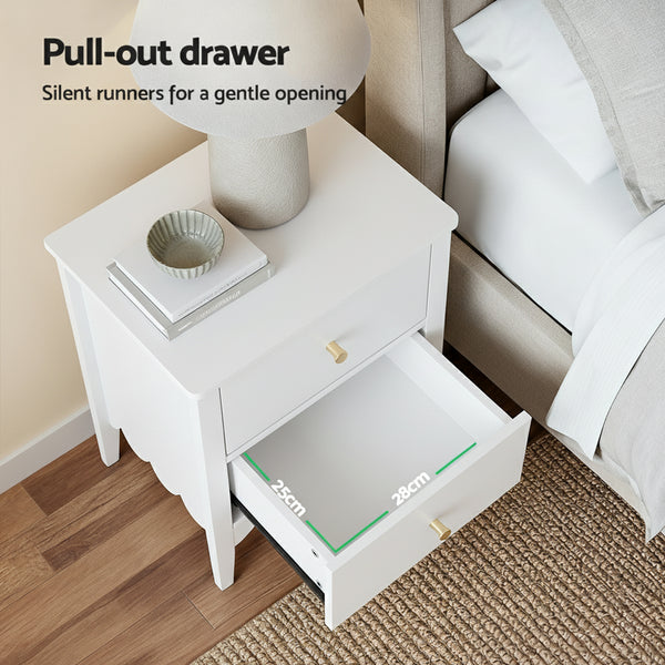 Artiss Bedside Table 2 Drawers Bedroom Storage Nightstand White Awezingly