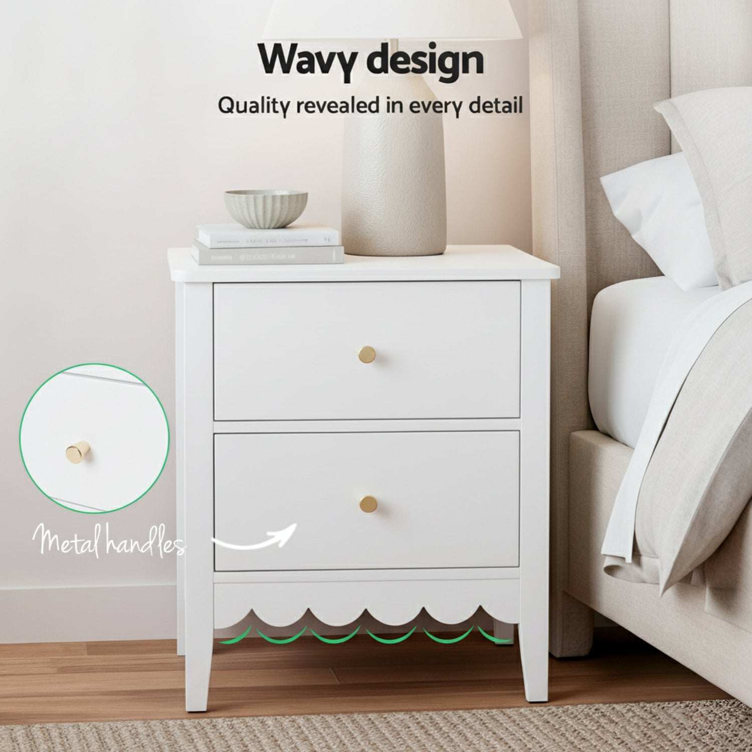 Artiss Bedside Table 2 Drawers Bedroom Storage Nightstand White Awezingly