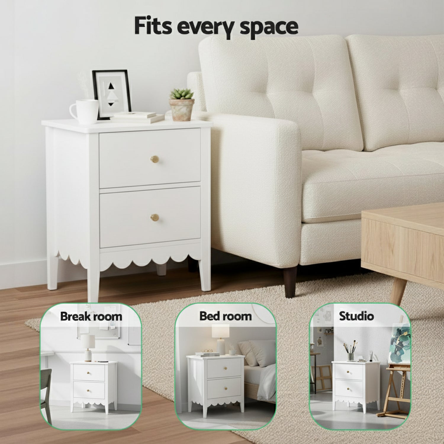 Artiss Bedside Table 2 Drawers Bedroom Storage Nightstand White Awezingly