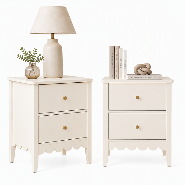 Artiss 2x Bedside Table 2 Drawers Bedroom Storage Nightstand White Awezingly