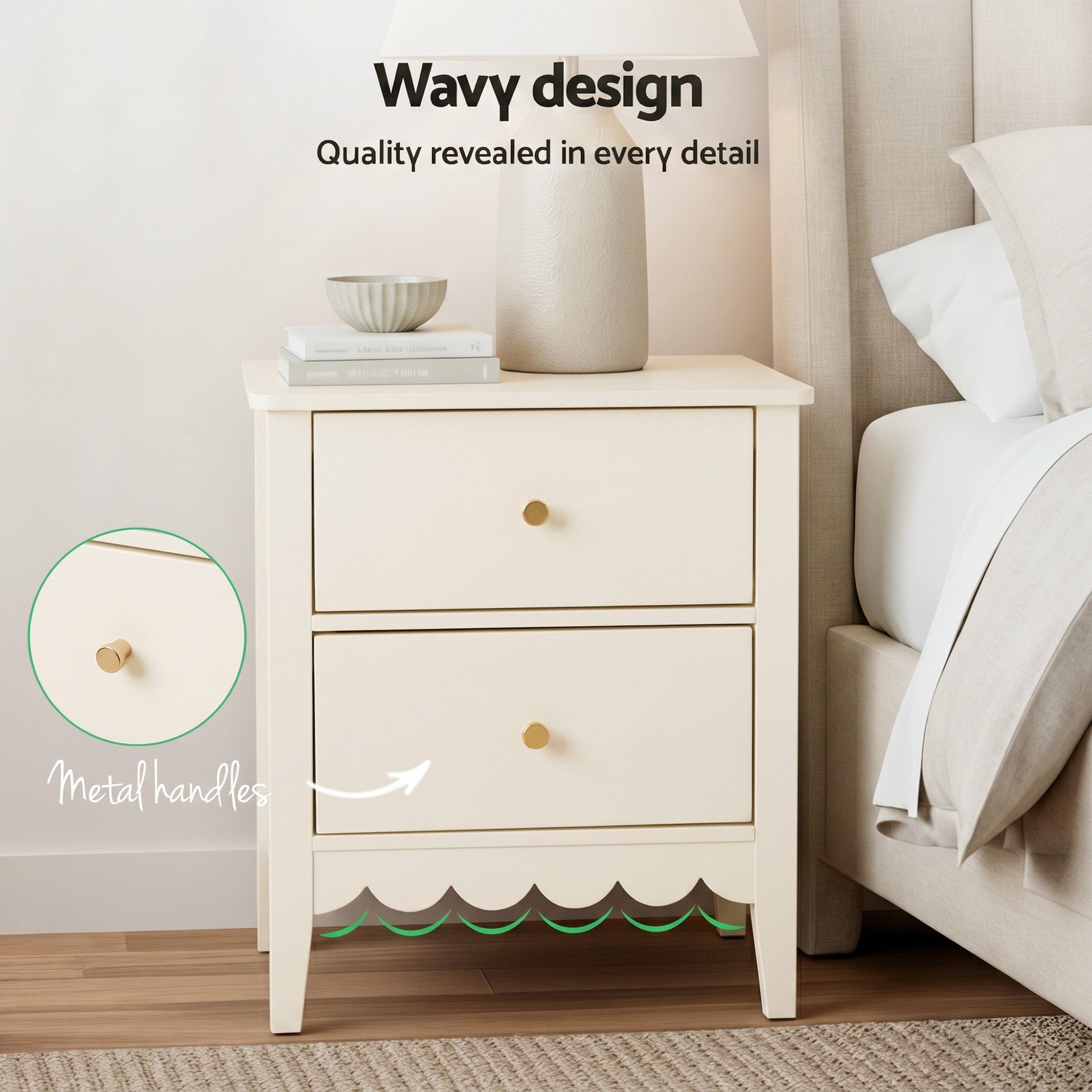 Artiss 2x Bedside Table 2 Drawers Bedroom Storage Nightstand White Awezingly