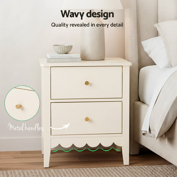 Artiss 2x Bedside Table 2 Drawers Bedroom Storage Nightstand White Awezingly