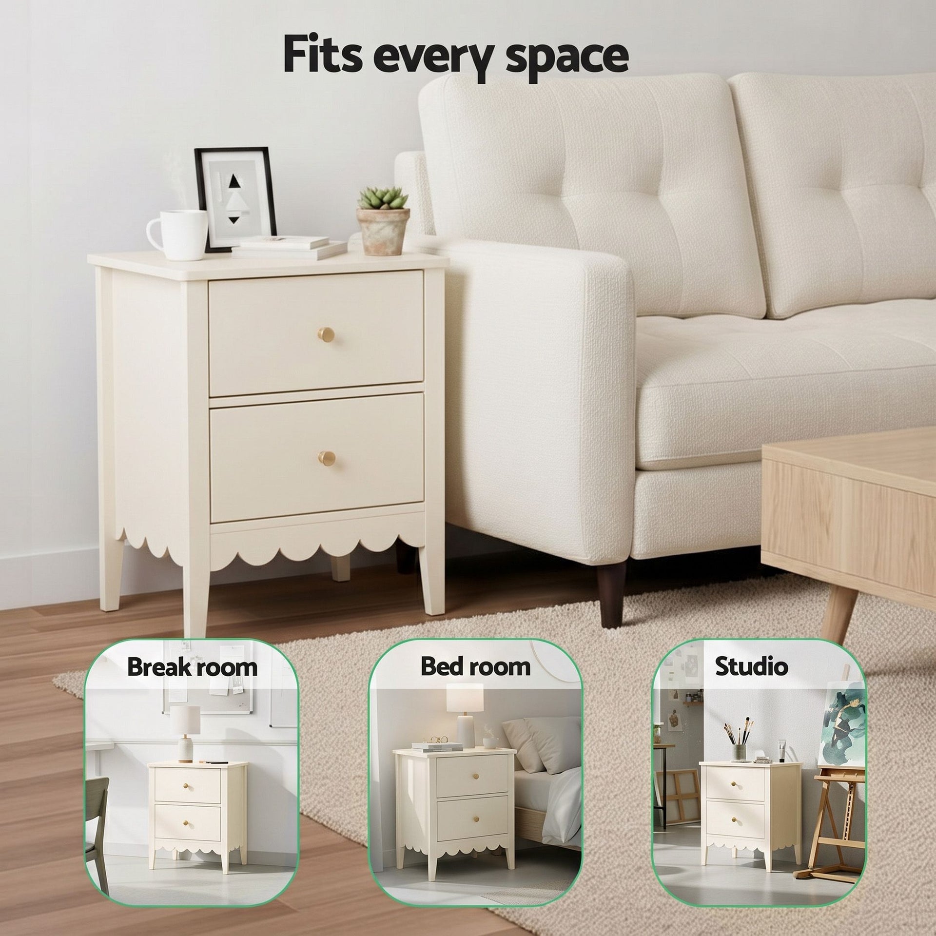 Artiss 2x Bedside Table 2 Drawers Bedroom Storage Nightstand White Awezingly