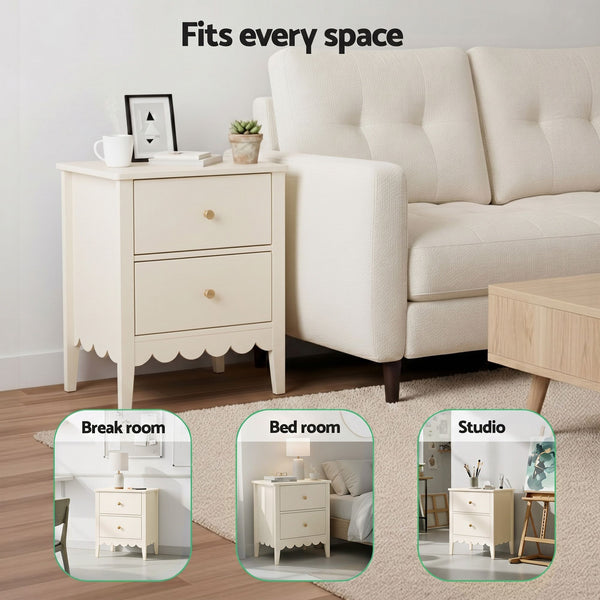 Artiss 2x Bedside Table 2 Drawers Bedroom Storage Nightstand White Awezingly