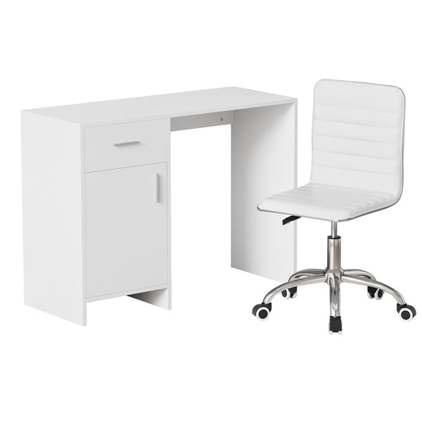Artiss Computer Desk Office Chair Set PU Leather Home Study Table 100cm White Awezingly