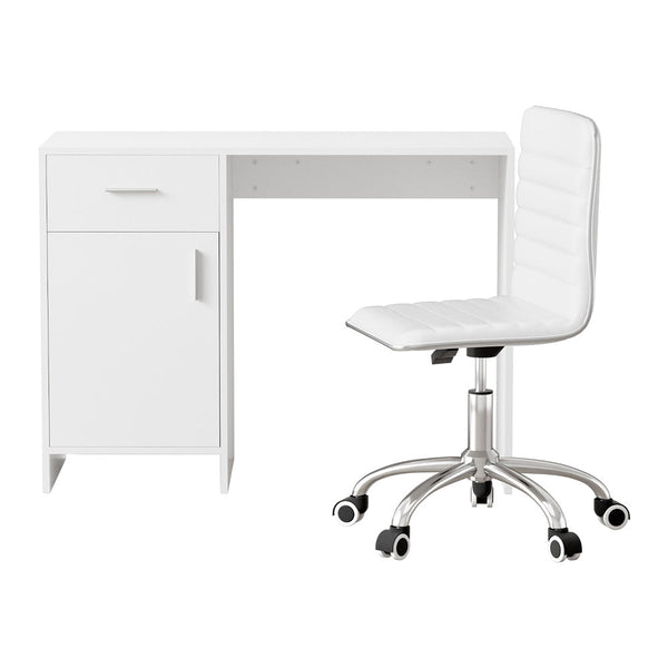 Artiss Computer Desk Office Chair Set PU Leather Home Study Table 100cm White Awezingly