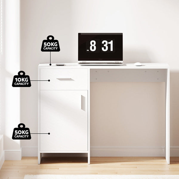 Artiss Computer Desk Office Chair Set PU Leather Home Study Table 100cm White Awezingly