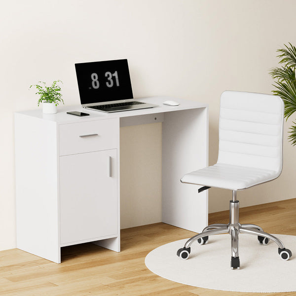 Artiss Computer Desk Office Chair Set PU Leather Home Study Table 100cm White Awezingly