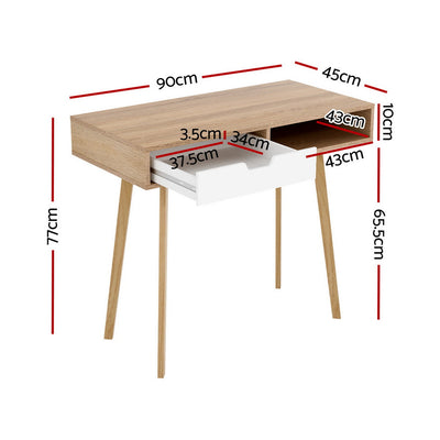 Artiss 2 Drawer Wood Computer Desk - Oak