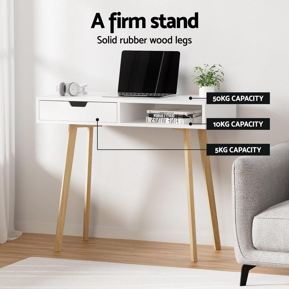 Artiss 2 Drawer Wood Computer Desk - White Artiss