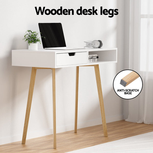 Artiss 2 Drawer Wood Computer Desk - White Artiss