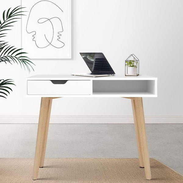 Artiss 2 Drawer Wood Computer Desk - White Artiss