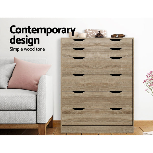 Artiss 6 Chest of Drawers Tallboy Dresser Table Storage Cabinet Oak Bedroom Artiss