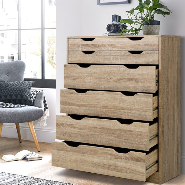 Artiss 6 Chest of Drawers Tallboy Dresser Table Storage Cabinet Oak Bedroom Artiss