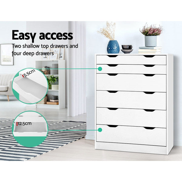 Artiss 6 Chest of Drawers Tallboy Cabinet Storage Dresser Table Bedroom Storage Artiss