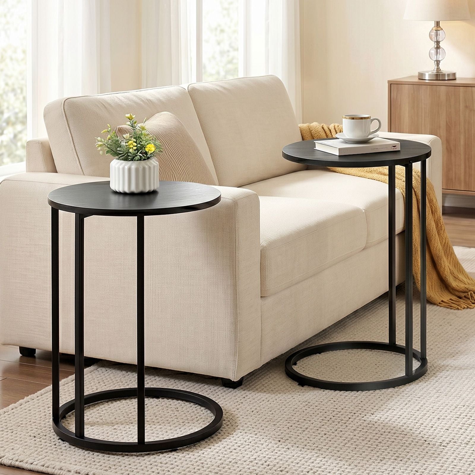 Artiss C Shaped End Table Set of 2 Coffee Table Side Table Round Black Awezingly
