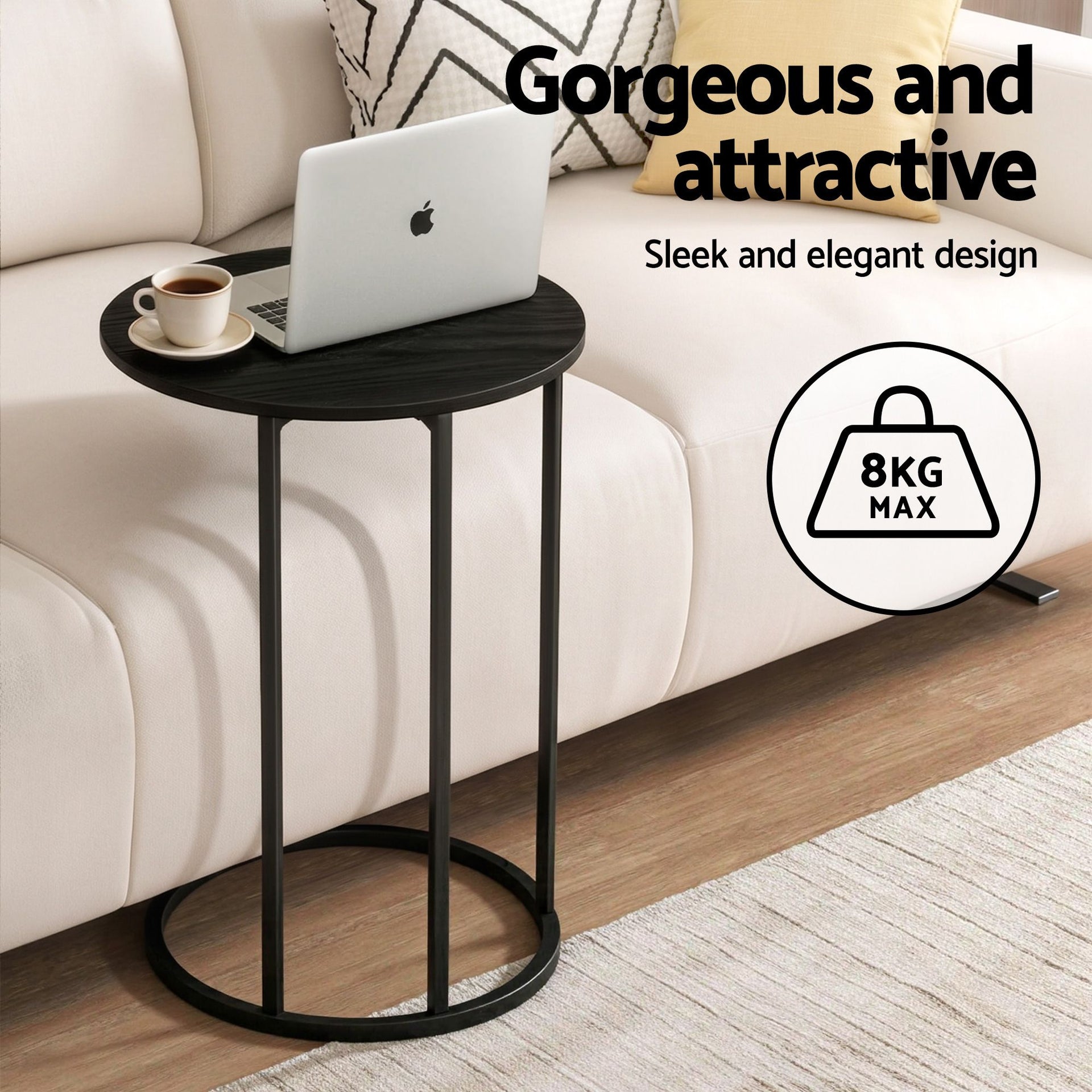 Artiss C Shaped End Table Set of 2 Coffee Table Side Table Round Black Awezingly