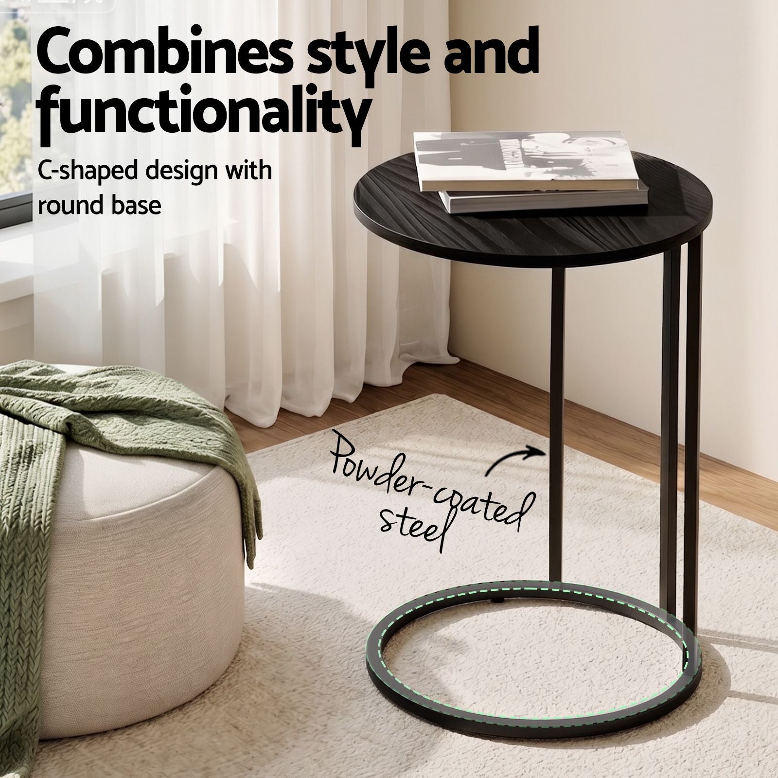 Artiss C Shaped End Table Set of 2 Coffee Table Side Table Round Black Awezingly