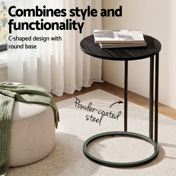 Artiss C Shaped End Table Set of 2 Coffee Table Side Table Round Black Awezingly
