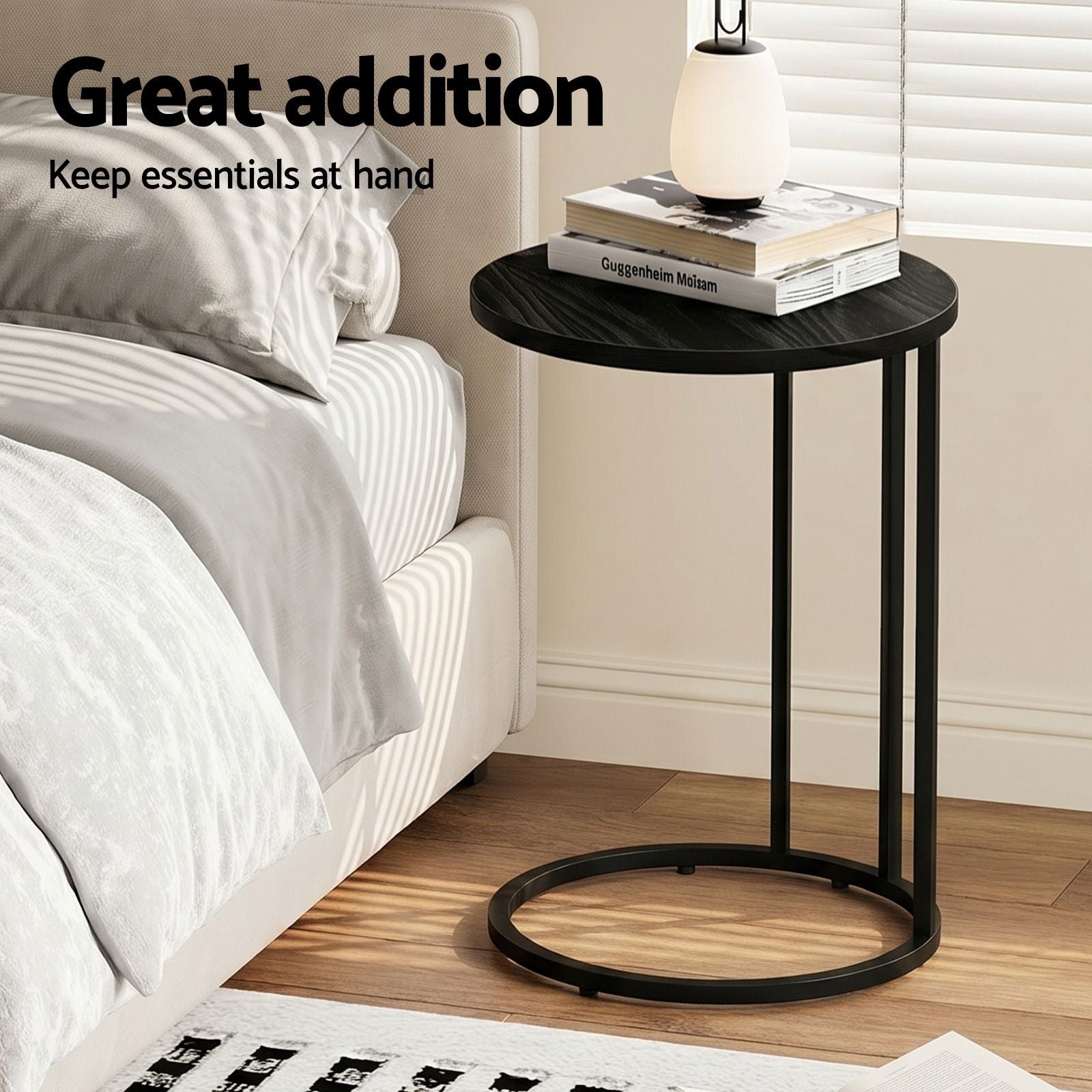 Artiss C Shaped End Table Set of 2 Coffee Table Side Table Round Black Awezingly