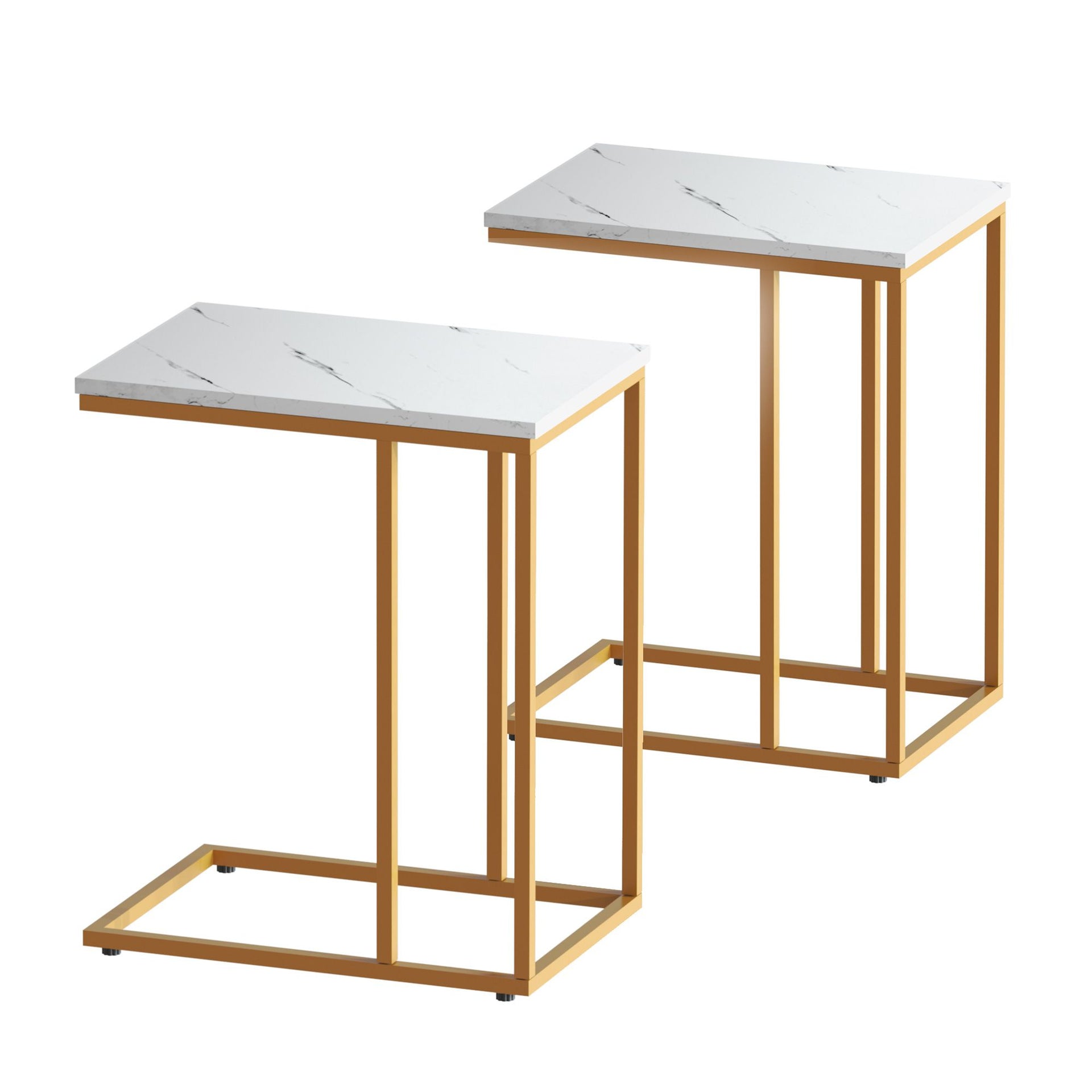 Artiss C Shaped End Table Set of 2 Coffee Table Side Table White & Gold Awezingly