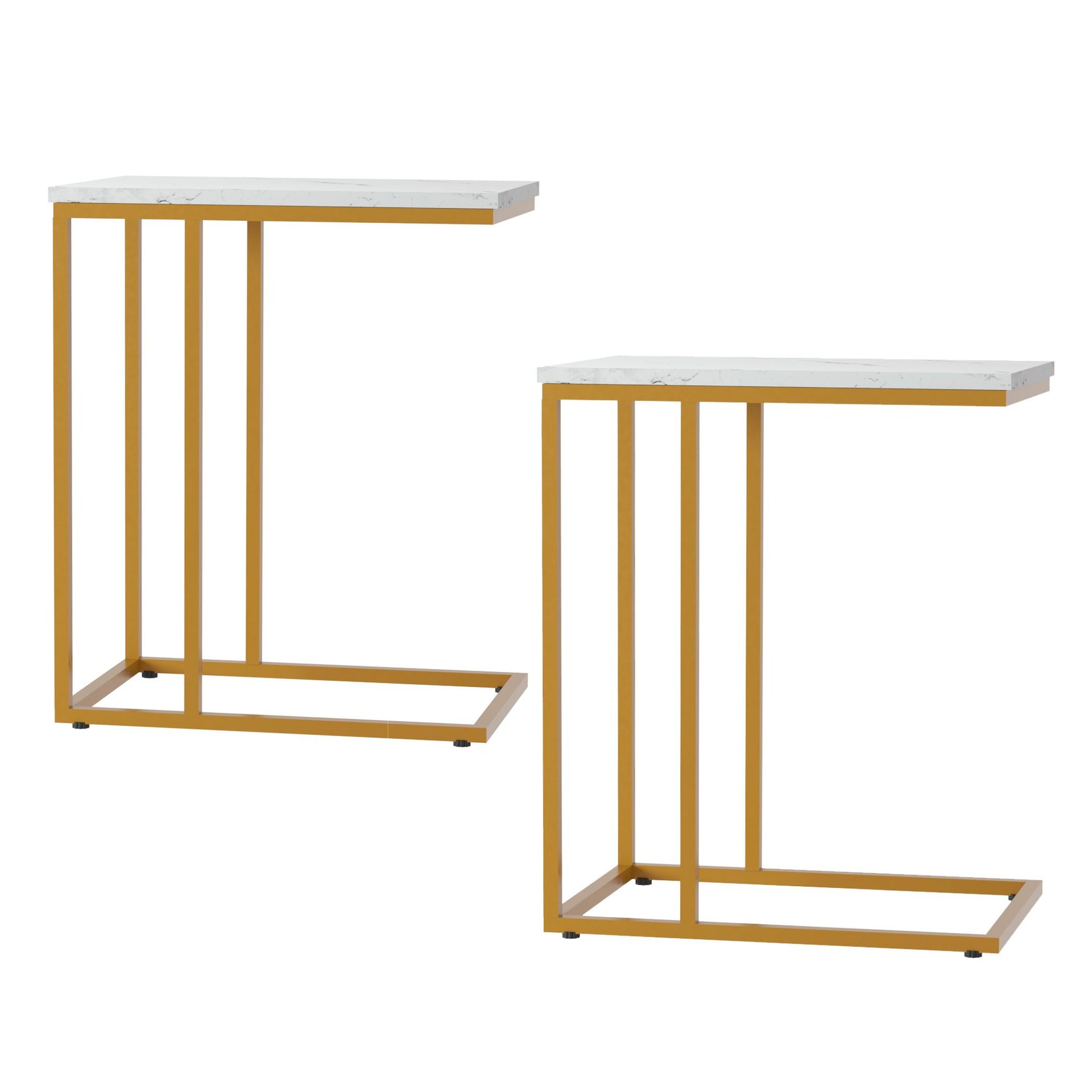 Artiss C Shaped End Table Set of 2 Coffee Table Side Table White & Gold Awezingly