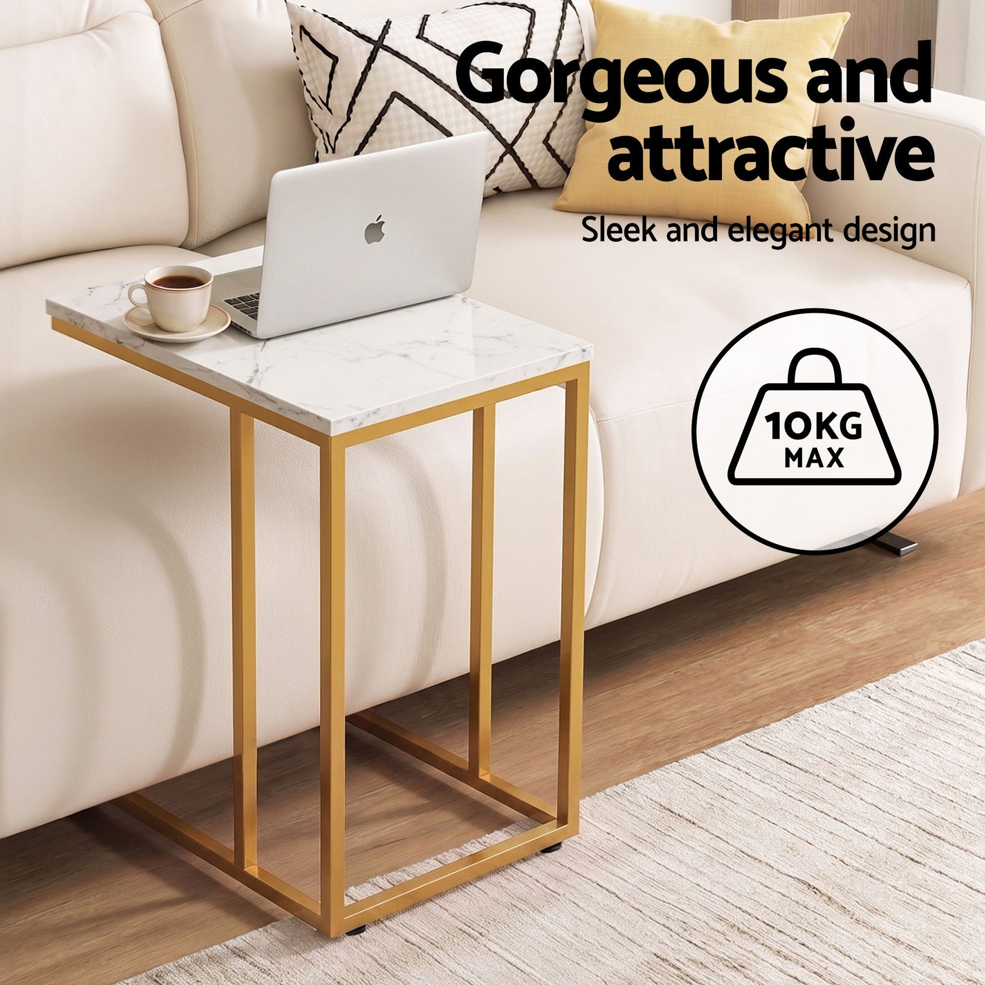 Artiss C Shaped End Table Set of 2 Coffee Table Side Table White & Gold Awezingly