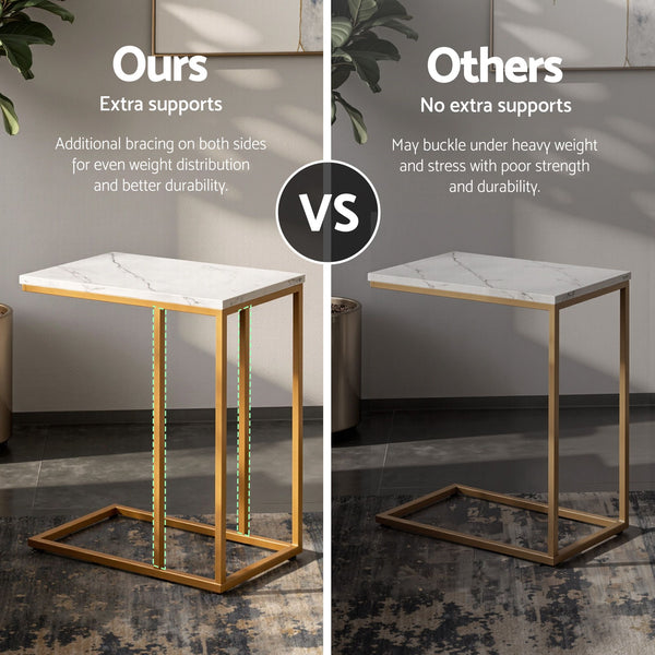 Artiss C Shaped End Table Set of 2 Coffee Table Side Table White & Gold Awezingly