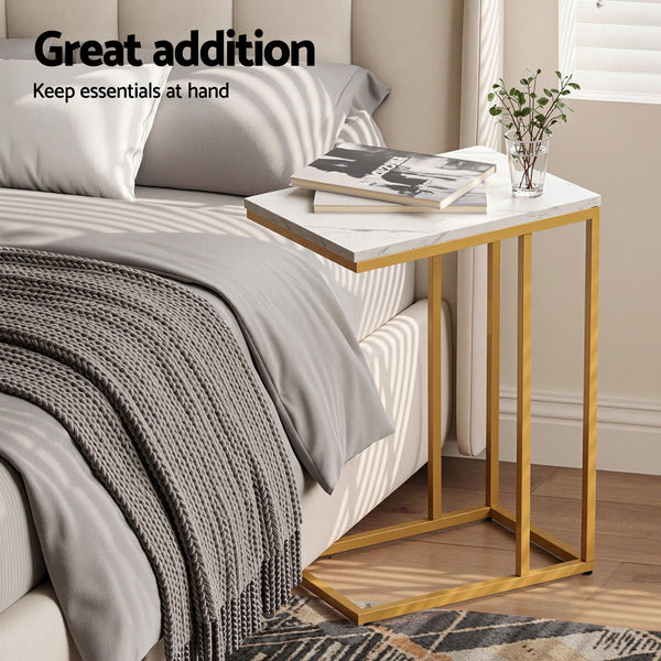 Artiss C Shaped End Table Set of 2 Coffee Table Side Table White & Gold Awezingly