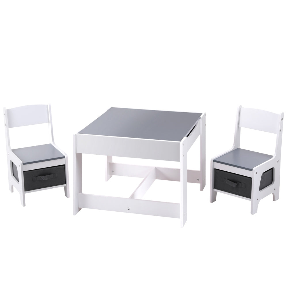Keezi Kids Table and Chairs Set Play Activity Toys Storage Chalkboard Desk Grey Keezi
