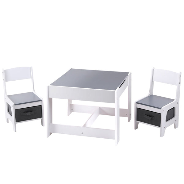 Keezi Kids Table and Chairs Set Play Activity Toys Storage Chalkboard Desk Grey Keezi