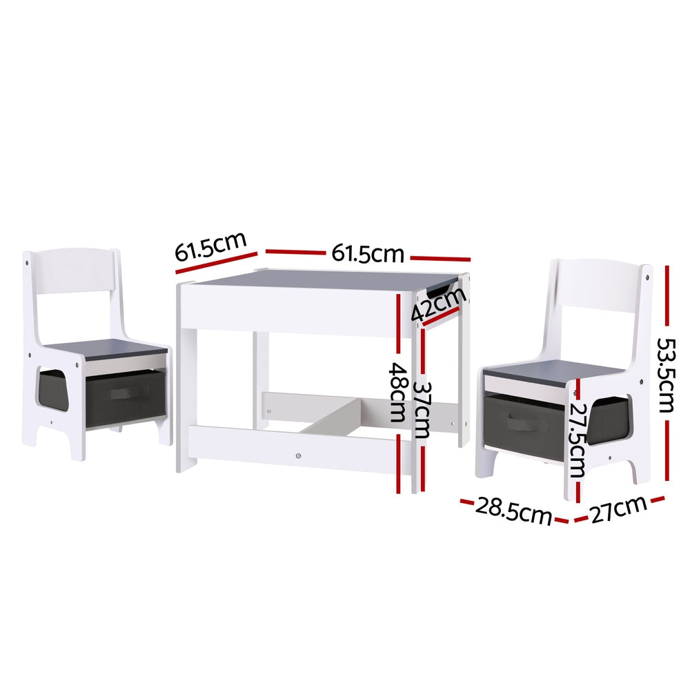 Keezi Kids Table and Chairs Set Play Activity Toys Storage Chalkboard Desk Grey Keezi