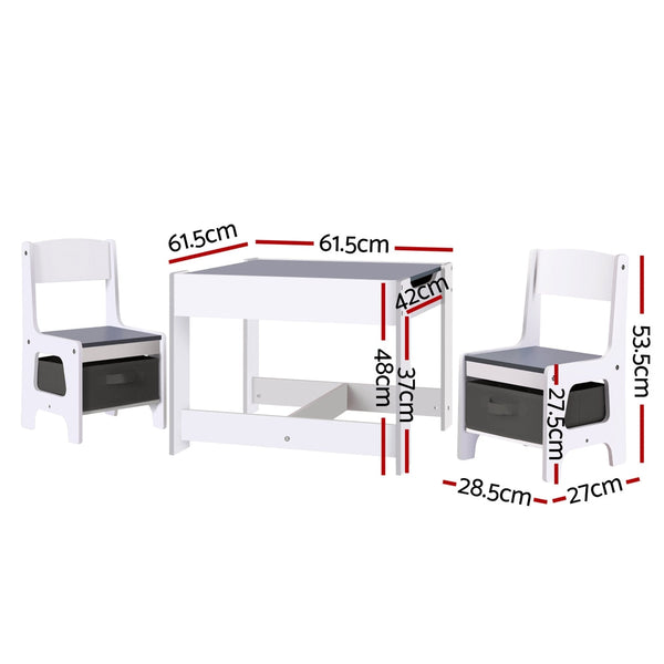 Keezi Kids Table and Chairs Set Play Activity Toys Storage Chalkboard Desk Grey Keezi