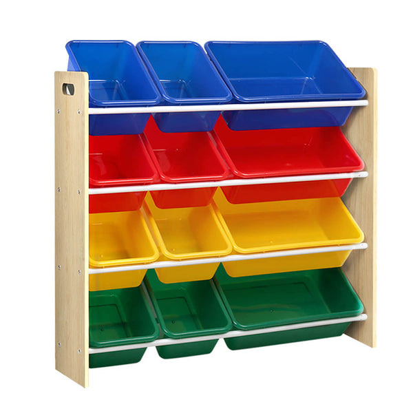 Keezi Kids Toy Box 12 Bins Bookshelf Organiser Children Storage Rack Awezingly