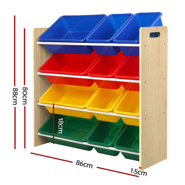 Keezi Kids Toy Box 12 Bins Bookshelf Organiser Children Storage Rack Awezingly