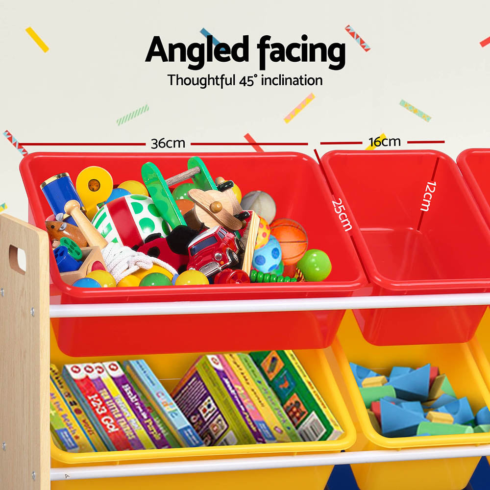 Keezi Kids Toy Box 12 Bins Bookshelf Organiser Children Storage Rack Awezingly