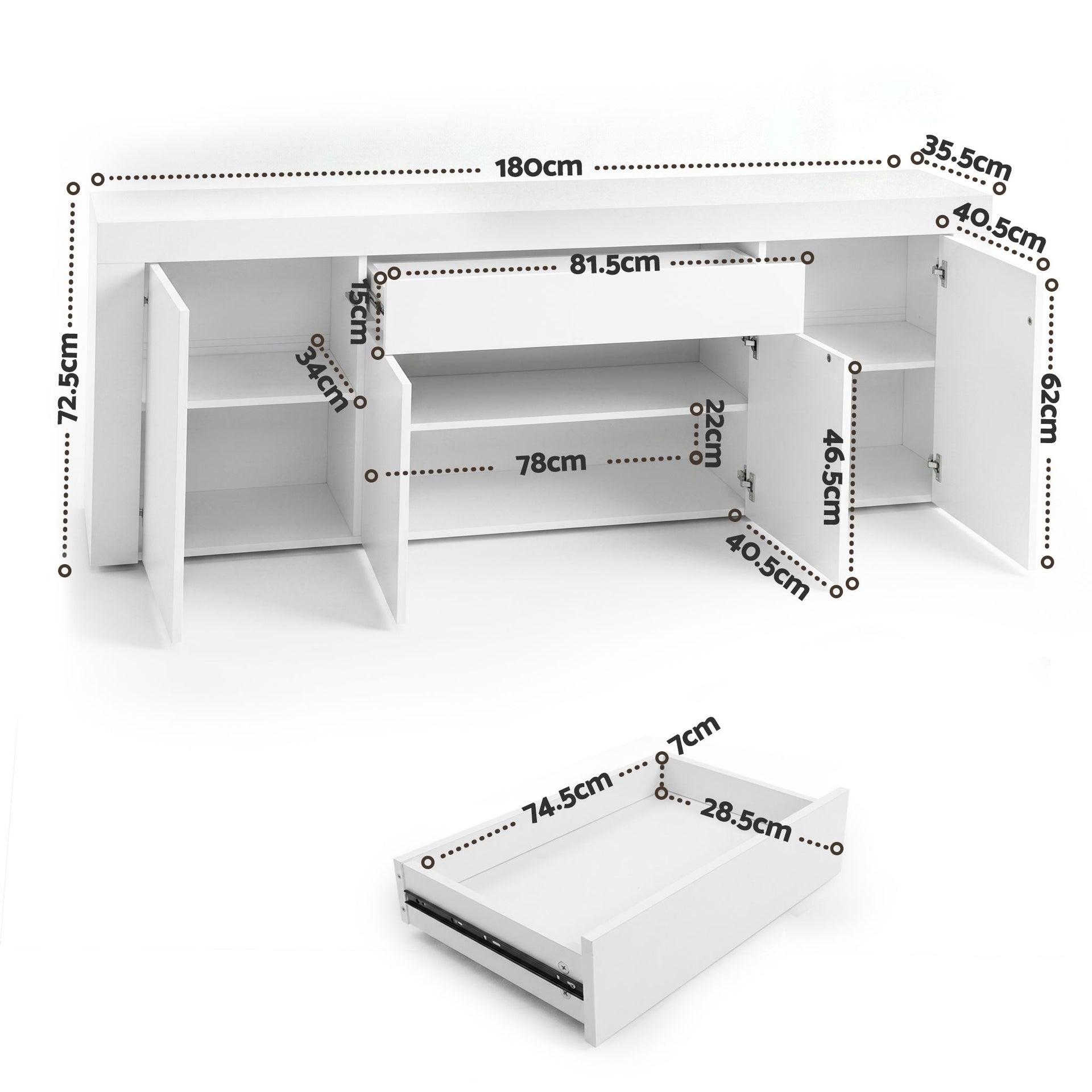 Artiss Buffet Sideboard Cabinet 180cm Cupboard Pantry Storage Drawer White DANA Awezingly