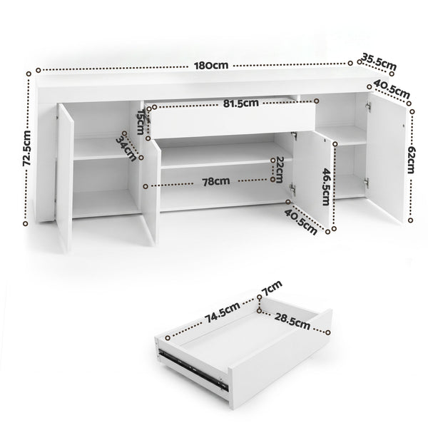 Artiss Buffet Sideboard Cabinet 180cm Cupboard Pantry Storage Drawer White DANA Awezingly