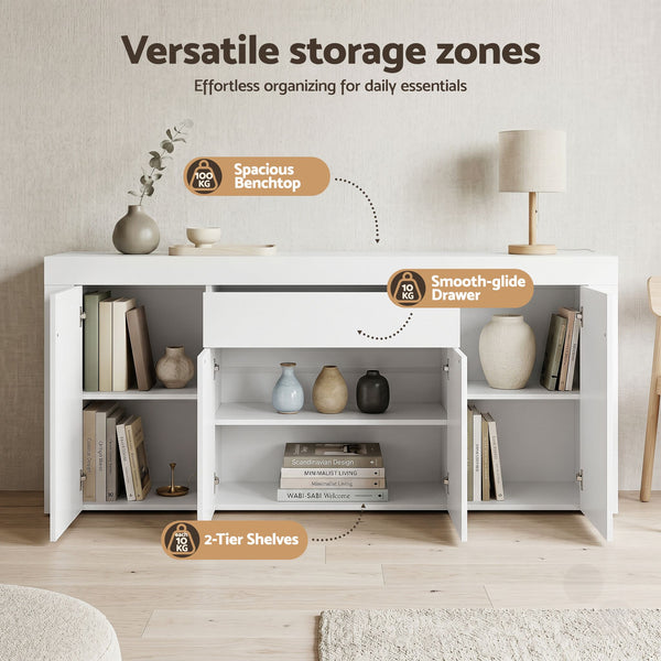 Artiss Buffet Sideboard Cabinet 180cm Cupboard Pantry Storage Drawer White DANA Awezingly