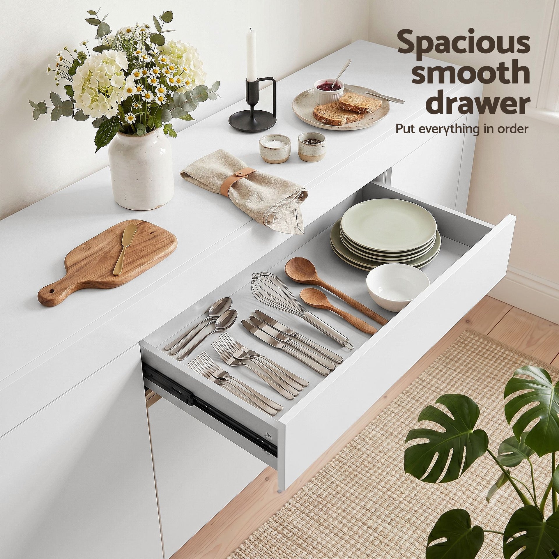 Artiss Buffet Sideboard Cabinet 180cm Cupboard Pantry Storage Drawer White DANA Awezingly