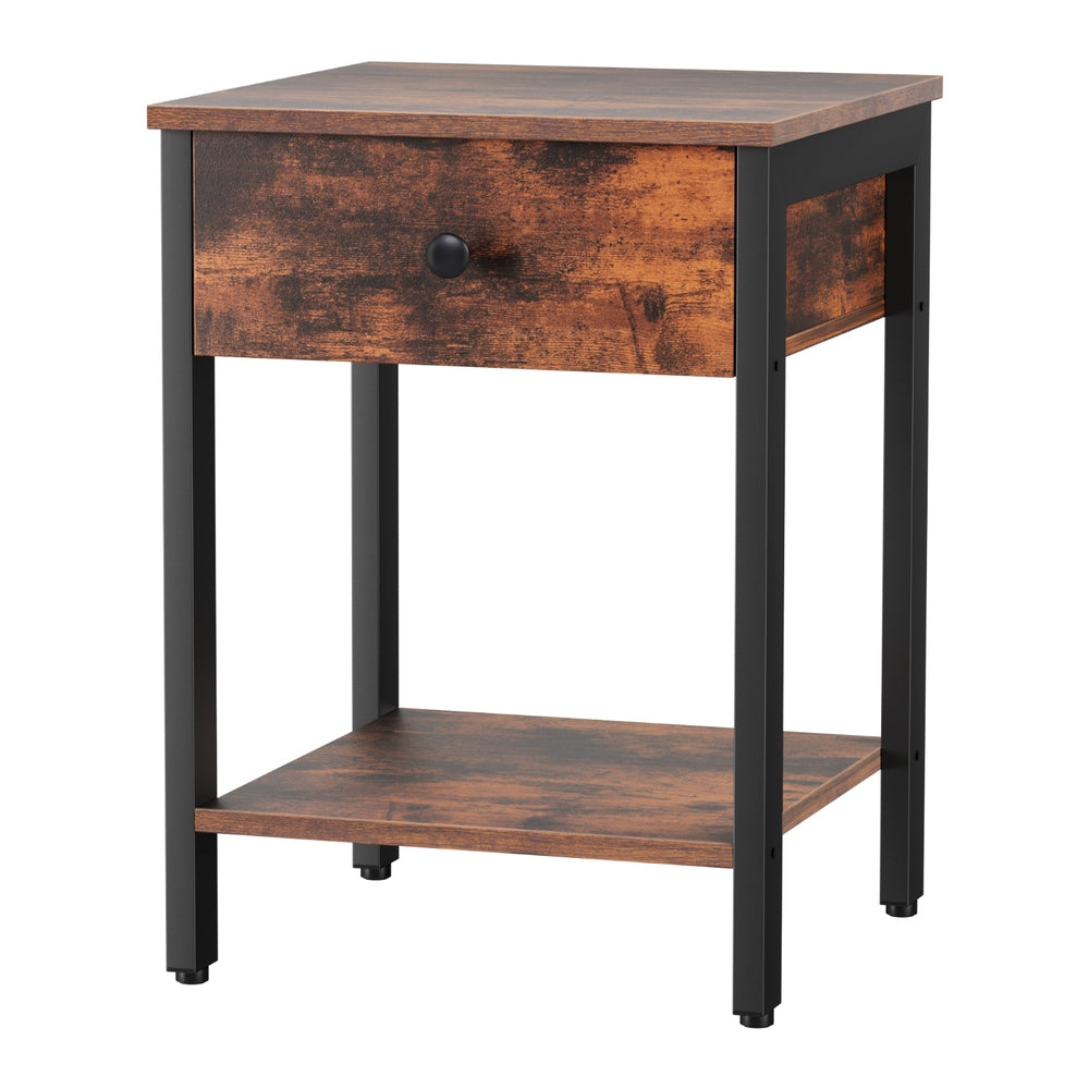 Artiss Bedside Table Nightstand 1 Drawer Shelves Walnut Awezingly