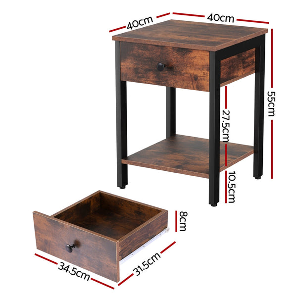 Artiss Bedside Table Nightstand 1 Drawer Shelves Walnut Awezingly