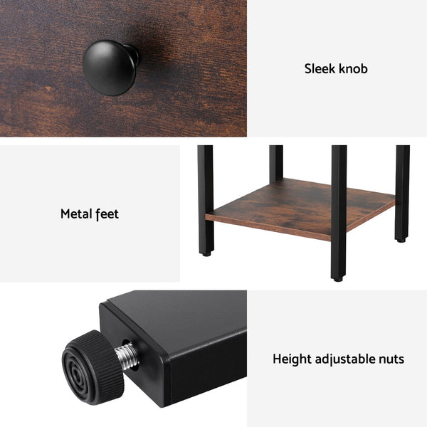 Artiss Bedside Table Nightstand 1 Drawer Shelves Walnut Awezingly