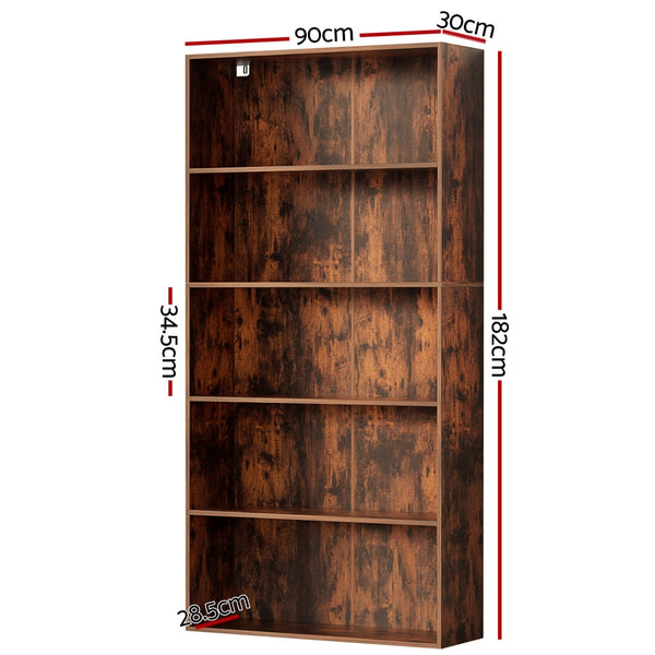 Artiss Bookshelf 5 Tiers Walnut Awezingly