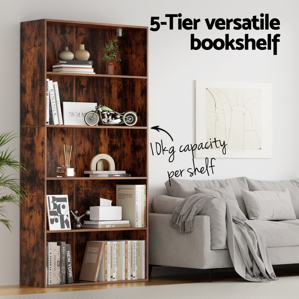 Artiss Bookshelf 5 Tiers Walnut Awezingly