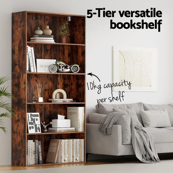 Artiss Bookshelf 5 Tiers Walnut Awezingly