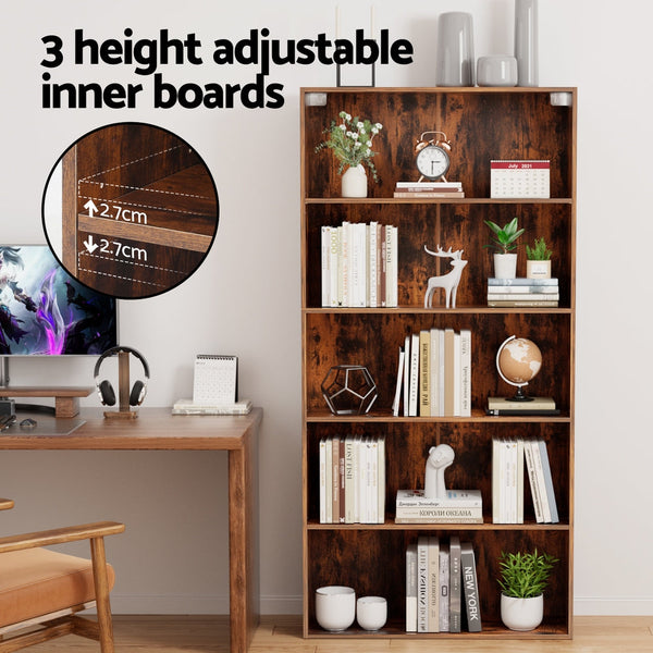 Artiss Bookshelf 5 Tiers Walnut Awezingly