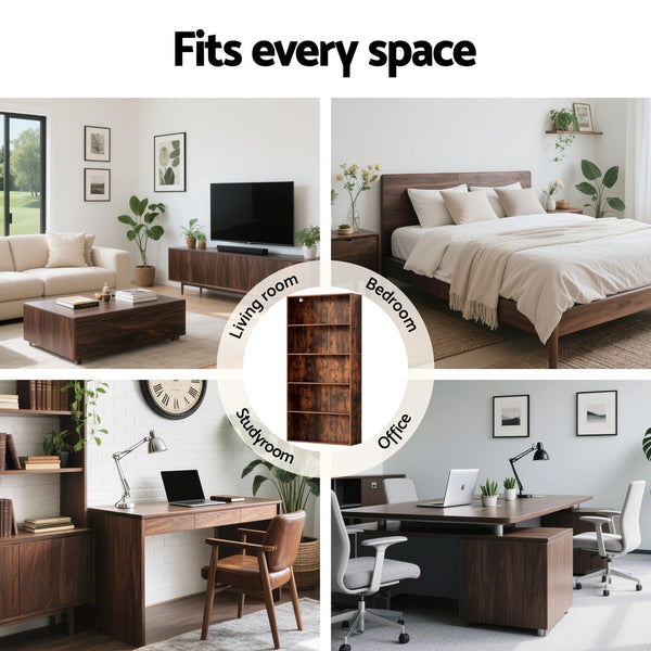 Artiss Bookshelf 5 Tiers Walnut Awezingly