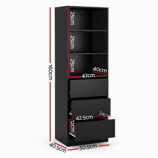 Artiss 3 Chest of Drawers Tallboy Cabinet Black Artiss