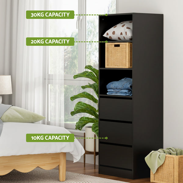 Artiss 3 Chest of Drawers Tallboy Cabinet Black Artiss